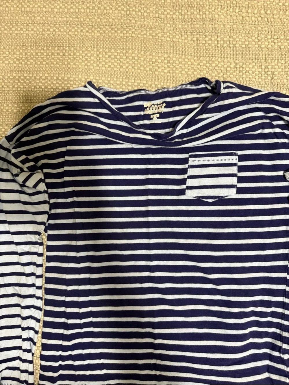 Old Navy Girls' Navy & White Stripe Long-Sleeve Pocket Tee Size XL 14